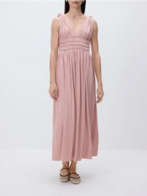 Reserved - Sukienka maxi z marszczeniem - brudny róż