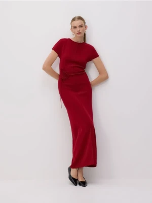 Reserved - Sukienka maxi z ozdobnym paskiem - czerwony