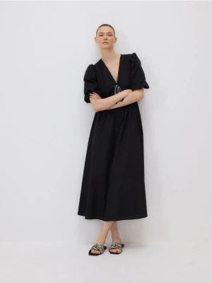 Reserved - Sukienka maxi z ozdobnym wiązaniem - czarny