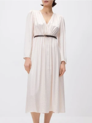 Reserved - Sukienka maxi z paskiem - złamana biel