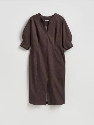 Reserved - Sukienka maxi z rozcięciem - brązowy