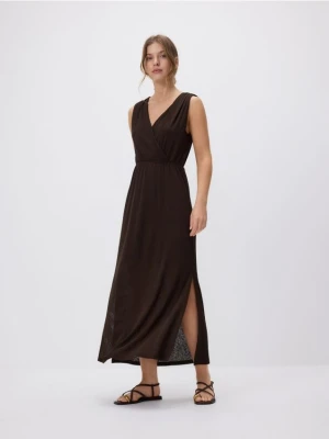 Reserved - Sukienka maxi z wiązaniem - brązowy