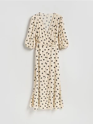 Reserved - Sukienka maxi z wiązaniem - kremowy