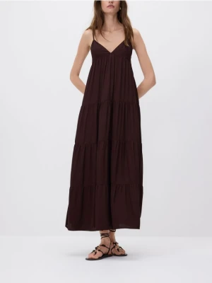 Reserved - Sukienka maxi z wiskozy - brązowy