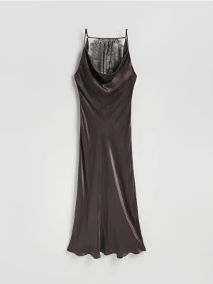 Reserved - Sukienka maxi z wiskozy - ciemnobrązowy