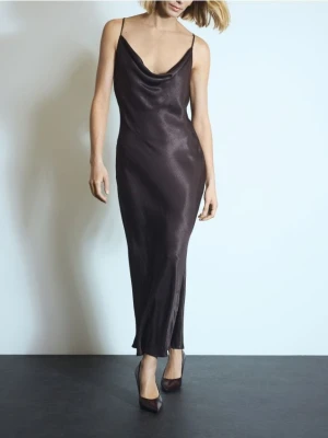 Reserved - Sukienka maxi z wiskozy - ciemnobrązowy