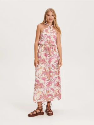 Reserved - Sukienka maxi z wiskozy - fuksja