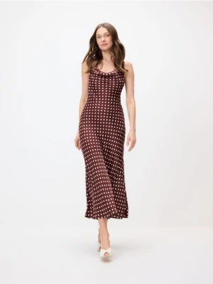 Reserved - Sukienka midi w groszki - brązowy