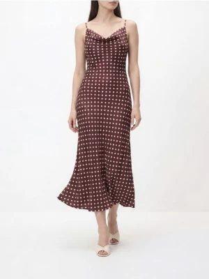 Reserved - Sukienka midi w groszki - brązowy