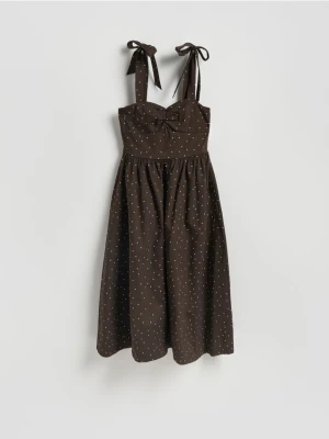 Reserved - Sukienka midi w groszki - ciemnobrązowy