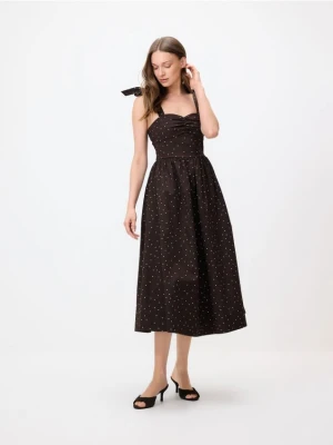 Reserved - Sukienka midi w groszki - ciemnobrązowy