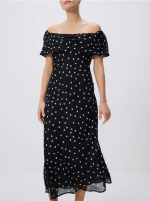 Reserved - Sukienka midi w groszki - ciemnobrązowy