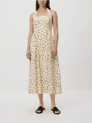 Reserved - Sukienka midi w groszki - złamana biel