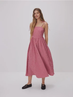 Reserved - Sukienka midi w kratkę - czerwony