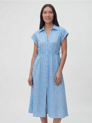 Reserved - Sukienka midi w kwiaty - niebieski