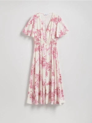 Reserved - Sukienka midi w kwiaty - różowy