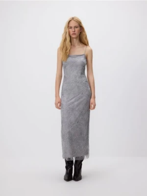 Reserved - Sukienka midi z aplikacjami - jasnoszary