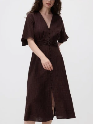 Reserved - Sukienka midi z bawełną - brązowy