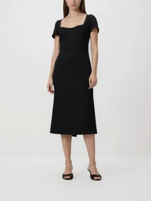 Reserved - Sukienka midi z bufiastymi rękawami - czarny