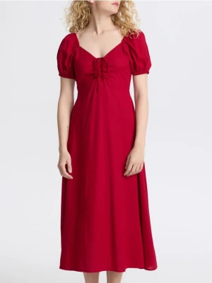 Reserved - Sukienka midi z dodatkiem lnu - czerwony