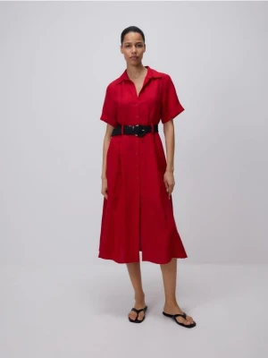 Reserved - Sukienka midi z dodatkiem lnu - czerwony