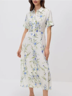 Reserved - Sukienka midi z domieszką lnu - wielobarwny