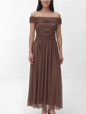 Reserved - Sukienka midi z drapowaniem - brązowy