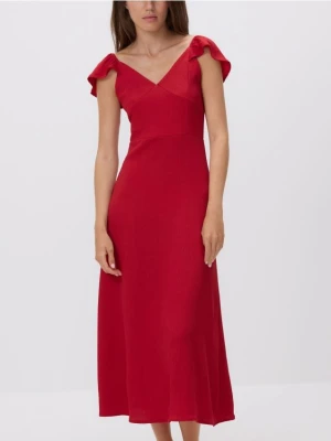 Reserved - Sukienka midi z falbaną - czerwony