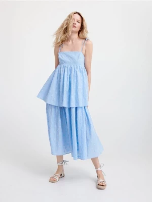 Reserved - Sukienka midi z falbanami - jasnoniebieski