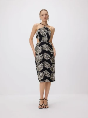 Reserved - Sukienka midi z haftem - czarny
