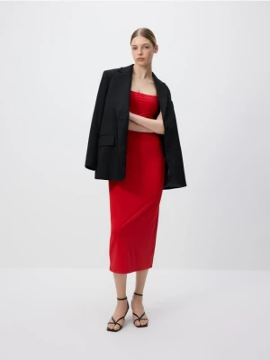 Reserved - Sukienka midi z kokardką - czerwony