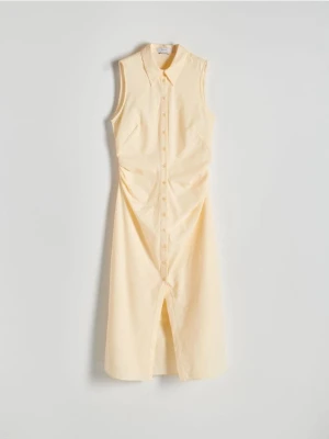 Reserved - Sukienka midi z kołnierzykiem - jasnożółty