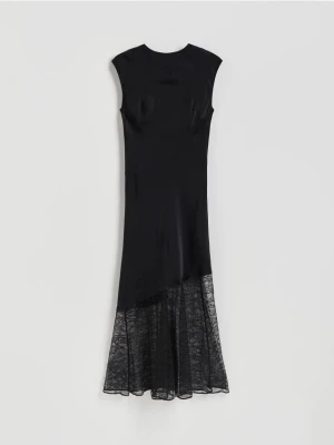 Reserved - Sukienka midi z koronką - czarny