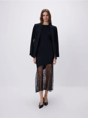 Reserved - Sukienka midi z koronką - czarny