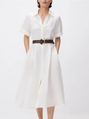 Reserved - Sukienka midi z lnem - biały