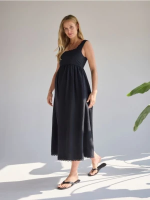 Reserved - Sukienka midi z lnem - czarny