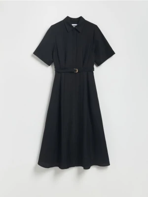Reserved - Sukienka midi z lnem - czarny
