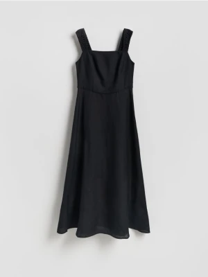 Reserved - Sukienka midi z lnem - czarny