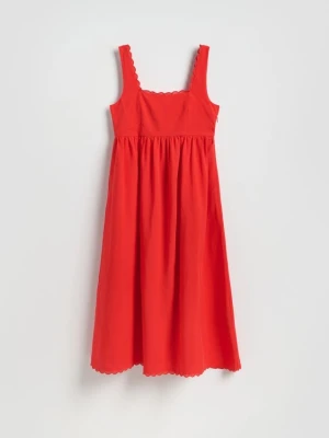 Reserved - Sukienka midi z lnem - czerwony