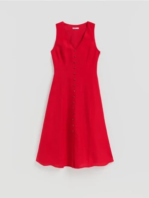 Reserved - Sukienka midi z lnem - czerwony