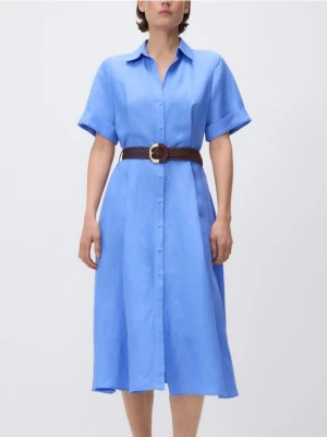 Reserved - Sukienka midi z lnem - niebieski