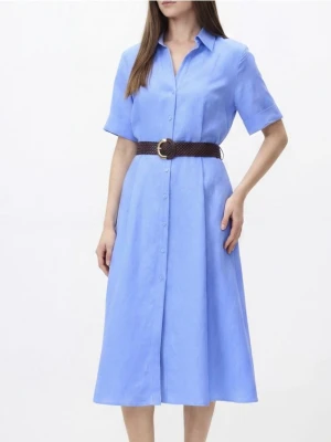 Reserved - Sukienka midi z lnem - niebieski