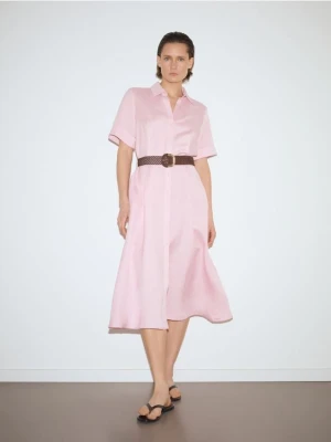 Reserved - Sukienka midi z lnem - pastelowy róż