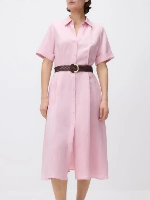 Reserved - Sukienka midi z lnem - pastelowy róż