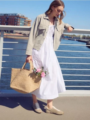 Reserved - Sukienka midi z lyocellem - biały