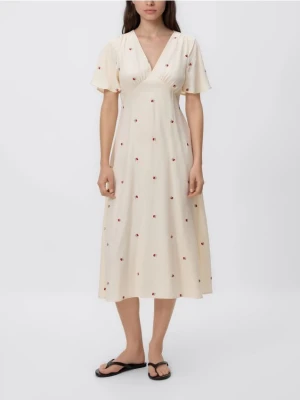 Reserved - Sukienka midi z lyocellem - jasnożółty