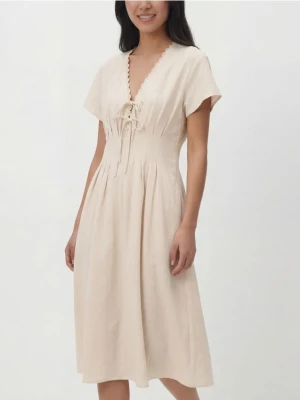 Reserved - Sukienka midi z lyocellem - kremowy