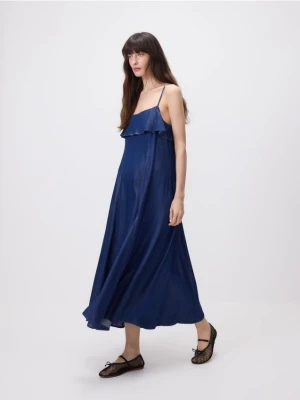 Reserved - Sukienka midi z lyocellu - granatowy