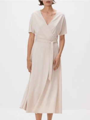 Reserved - Sukienka midi z modalem - kremowy