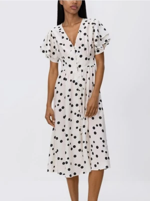 Reserved - Sukienka midi z modalem - złamana biel